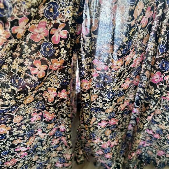 Free People Milania Cotton Midi Dress Black Combo Floral Print Sz L Boho Cottage - Picture 12 of 13